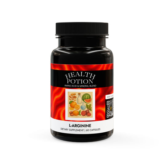 Supplement bottle labeled 'Health Potion' on a white background